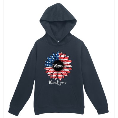 Thank You Veterans Sunflower Us America Flag Patriotic Urban Pullover Hoodie