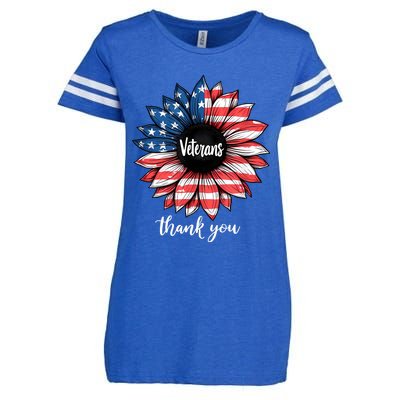 Thank You Veterans Sunflower Us America Flag Patriotic Enza Ladies Jersey Football T-Shirt