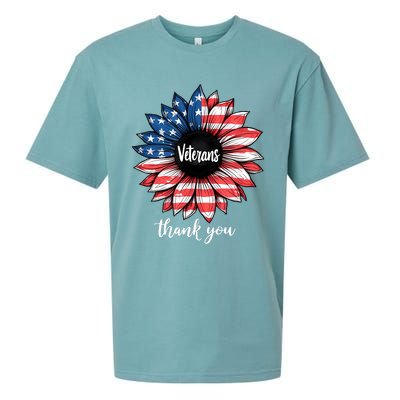 Thank You Veterans Sunflower Us America Flag Patriotic Sueded Cloud Jersey T-Shirt