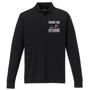 Thank You Veterans Day Memorial Day Partiotic Military Usa Performance Long Sleeve Polo