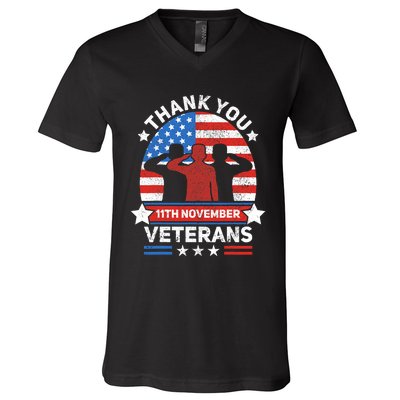 Thank You Veterans Day Patriotic American Flag Usa Veteran V-Neck T-Shirt