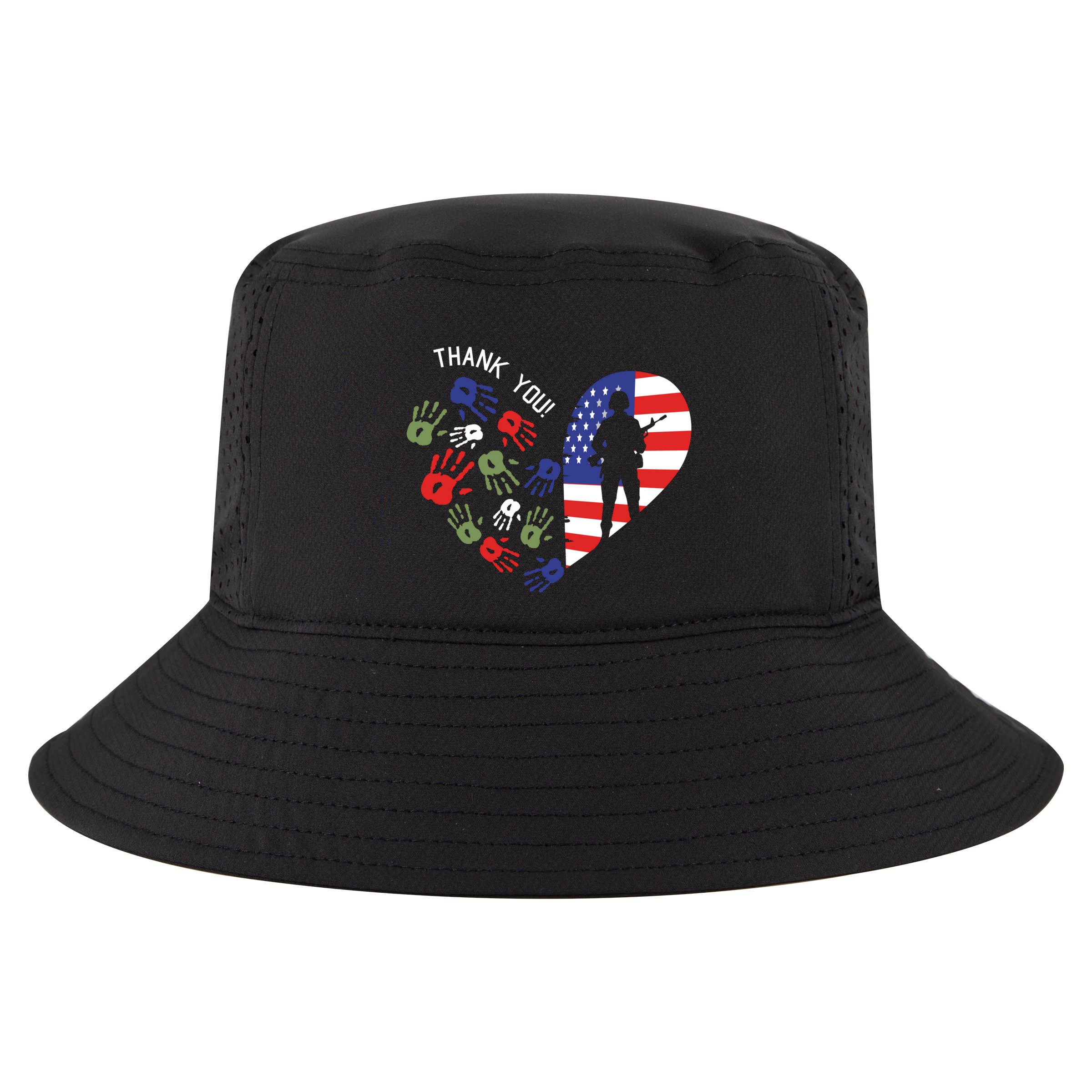Thank You Veterans Day American Flag Heart Military Army Cool Comfort Performance Bucket Hat