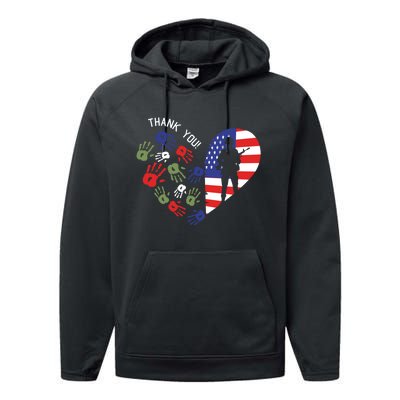 Thank You Veterans Day American Flag Heart Military Army Performance Fleece Hoodie