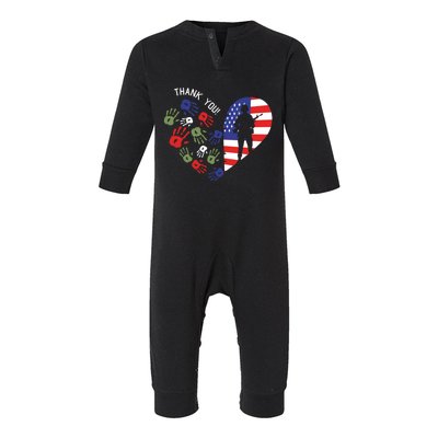 Thank You Veterans Day American Flag Heart Military Army Infant Fleece One Piece