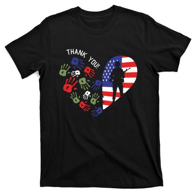 Thank You Veterans Day American Flag Heart Military Army T-Shirt