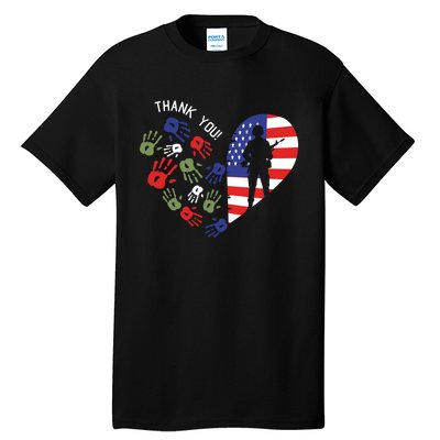 Thank You Veterans Day American Flag Heart Military Army Tall T-Shirt