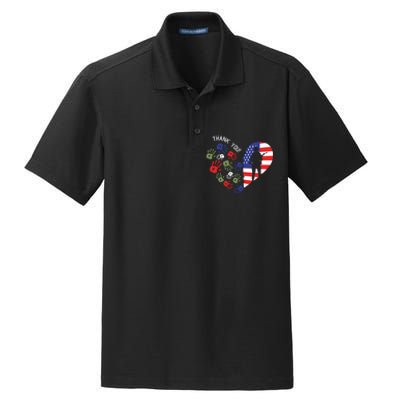 Thank You Veterans Day American Flag Heart Military Army Dry Zone Grid Polo