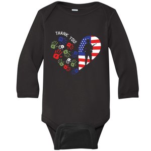 Thank You Veterans Day American Flag Heart Military Army Baby Long Sleeve Bodysuit