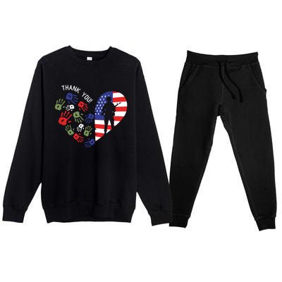 Thank You Veterans Day American Flag Heart Military Army Premium Crewneck Sweatsuit Set