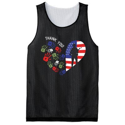 Thank You Veterans Day American Flag Heart Military Army Mesh Reversible Basketball Jersey Tank