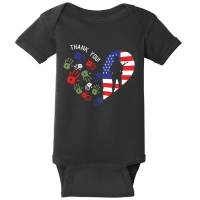 Thank You Veterans Day American Flag Heart Military Army Baby Bodysuit