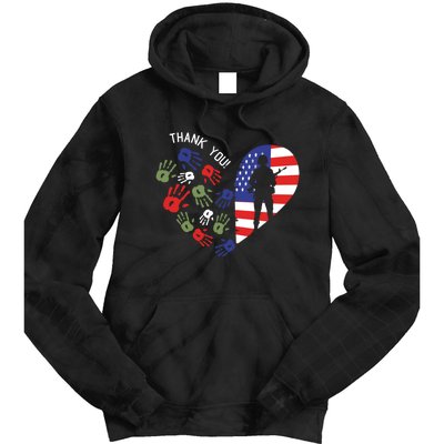 Thank You Veterans Day American Flag Heart Military Army Tie Dye Hoodie