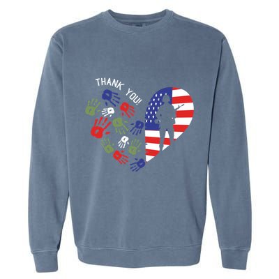 Thank You Veterans Day American Flag Heart Military Army Garment-Dyed Sweatshirt