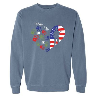 Thank You Veterans Day American Flag Heart Military Army Garment-Dyed Sweatshirt