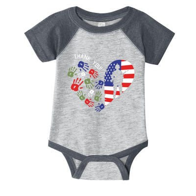 Thank You Veterans Day American Flag Heart Military Army Infant Baby Jersey Bodysuit