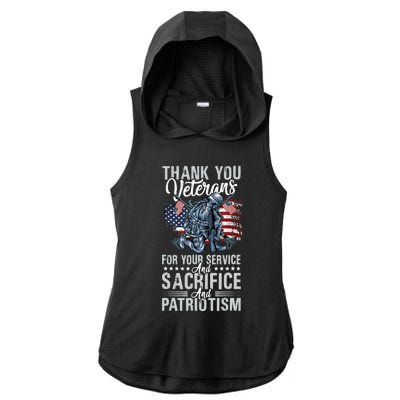 Thank You Veterans For Your Service And Sacrifice And Patrio Ladies PosiCharge Tri-Blend Wicking Draft Hoodie Tank