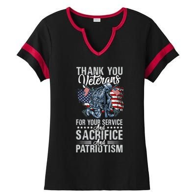 Thank You Veterans For Your Service And Sacrifice And Patrio Ladies Halftime Notch Neck Tee