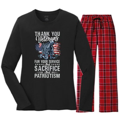 Thank You Veterans For Your Service And Sacrifice And Patrio Women's Long Sleeve Flannel Pajama Set 