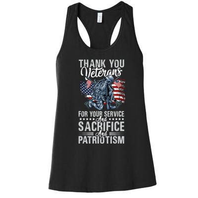 Thank You Veterans For Your Service And Sacrifice And Patrio Women's Racerback Tank