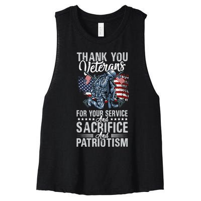 Thank You Veterans For Your Service And Sacrifice And Patrio Women's Racerback Cropped Tank