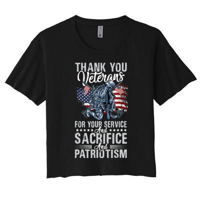 Thank You Veterans For Your Service And Sacrifice And Patrio Women's Crop Top Tee