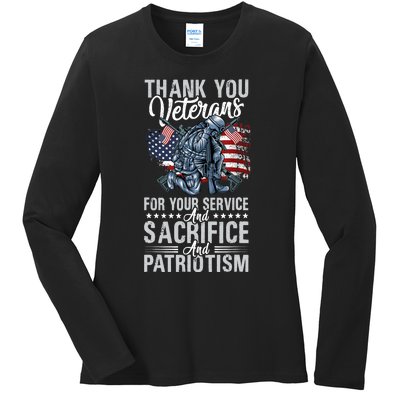 Thank You Veterans For Your Service And Sacrifice And Patrio Ladies Long Sleeve Shirt