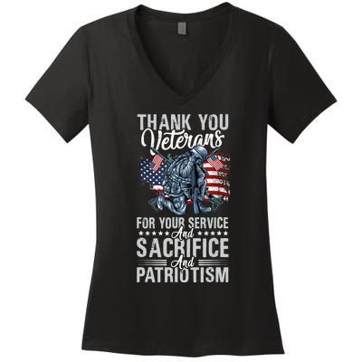 Thank You Veterans For Your Service And Sacrifice And Patrio Women's V-Neck T-Shirt