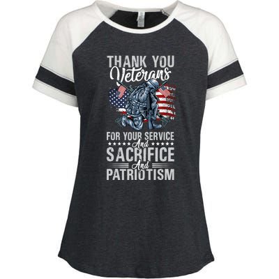 Thank You Veterans For Your Service And Sacrifice And Patrio Enza Ladies Jersey Colorblock Tee