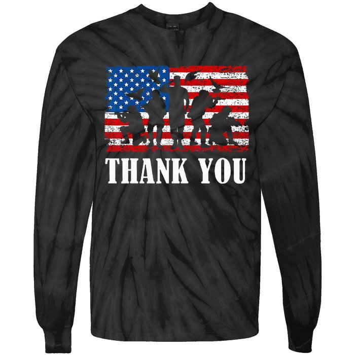 Thank You! Veterans Day & Memorial Day Partiotic Military Tie-Dye Long Sleeve Shirt