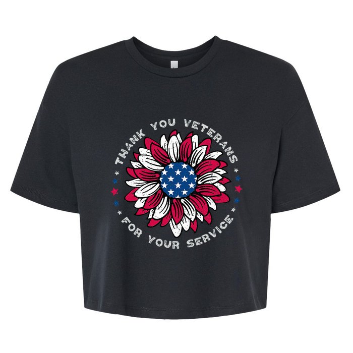 Thank You Veterans Sunflower Military Veterans Day Bella+Canvas Jersey Crop Tee