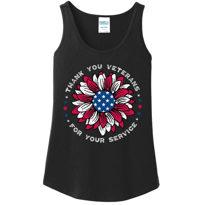 Thank You Veterans Sunflower Military Veterans Day Ladies Essential Tank