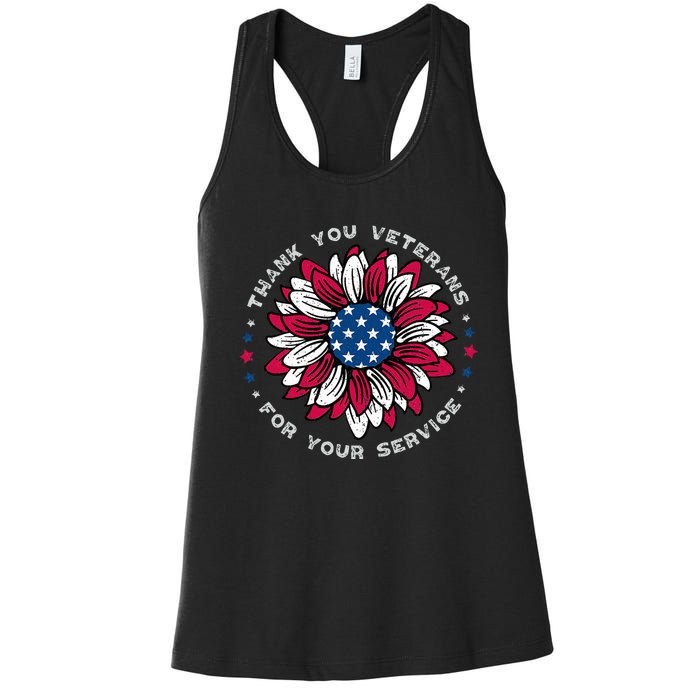 Thank You Veterans Sunflower Military Veterans Day Women's Racerback Tank