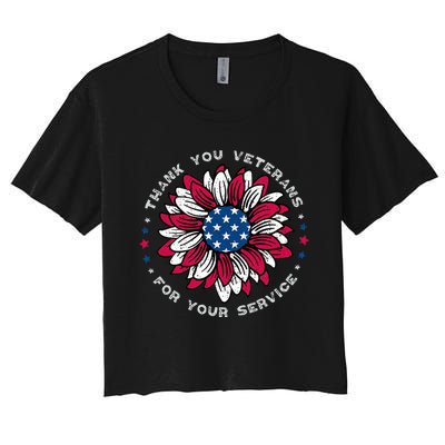 Thank You Veterans Sunflower Military Veterans Day Women's Crop Top Tee