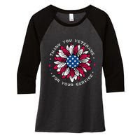 Thank You Veterans Sunflower Military Veterans Day Women's Tri-Blend 3/4-Sleeve Raglan Shirt