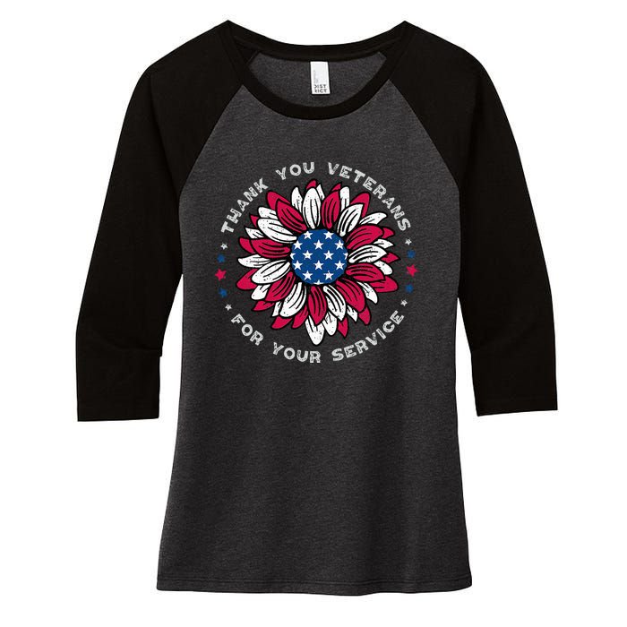 Thank You Veterans Sunflower Military Veterans Day Women's Tri-Blend 3/4-Sleeve Raglan Shirt