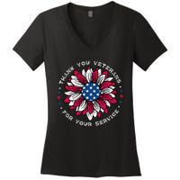 Thank You Veterans Sunflower Military Veterans Day Women's V-Neck T-Shirt