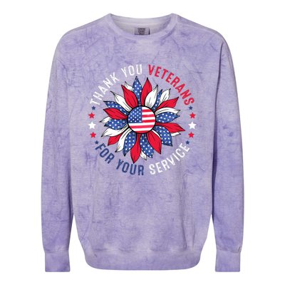 Thank You Veterans Sunflower Military Veterans Day Tribute Colorblast Crewneck Sweatshirt