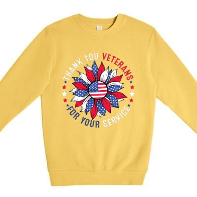 Thank You Veterans Sunflower Military Veterans Day Tribute Premium Crewneck Sweatshirt