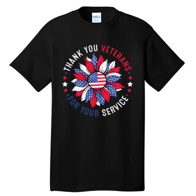 Thank You Veterans Sunflower Military Veterans Day Tribute Tall T-Shirt