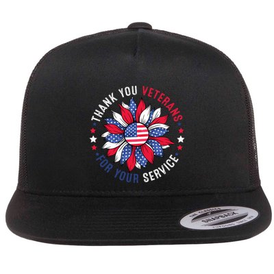 Thank You Veterans Sunflower Military Veterans Day Tribute Flatbill Hat
