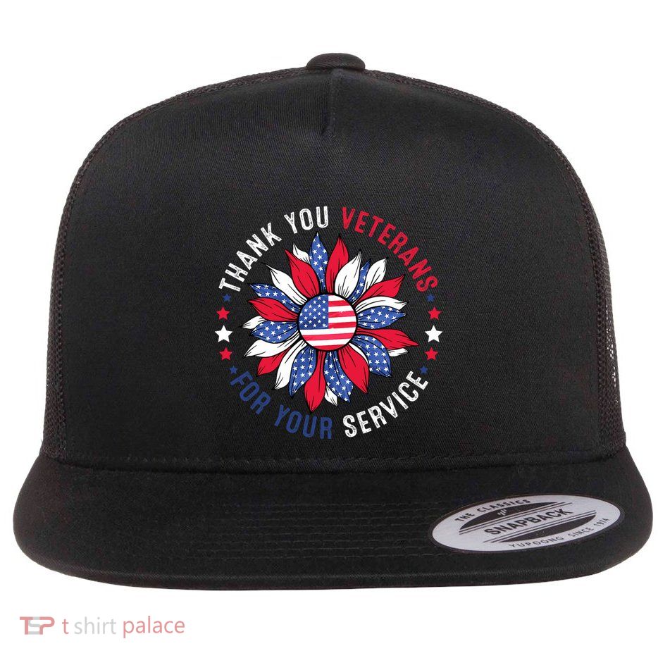 Thank You Veterans Sunflower Military Veterans Day Tribute Flatbill Hat
