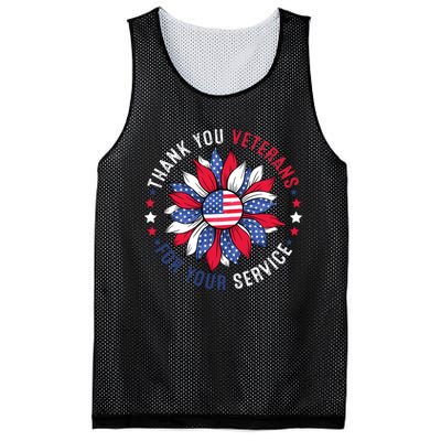 Thank You Veterans Sunflower Military Veterans Day Tribute Mesh Reversible Basketball Jersey Tank