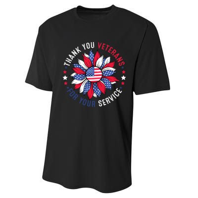 Thank You Veterans Sunflower Military Veterans Day Tribute Performance Sprint T-Shirt