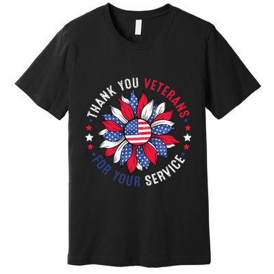Thank You Veterans Sunflower Military Veterans Day Tribute Premium T-Shirt