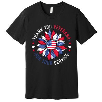 Thank You Veterans Sunflower Military Veterans Day Tribute Premium T-Shirt