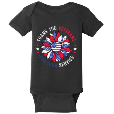 Thank You Veterans Sunflower Military Veterans Day Tribute Baby Bodysuit