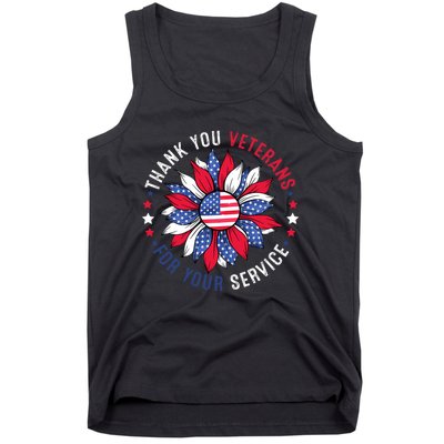 Thank You Veterans Sunflower Military Veterans Day Tribute Tank Top