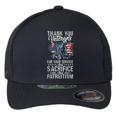 Thank You Veterans For Your Service And Sacrifice And Patrio Flexfit Unipanel Trucker Cap