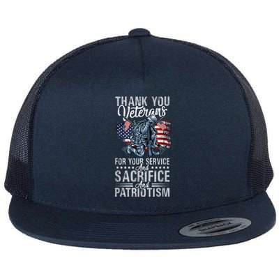 Thank You Veterans For Your Service And Sacrifice And Patrio Flat Bill Trucker Hat