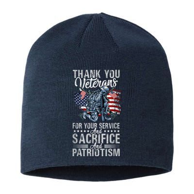 Thank You Veterans For Your Service And Sacrifice And Patrio Sustainable Beanie